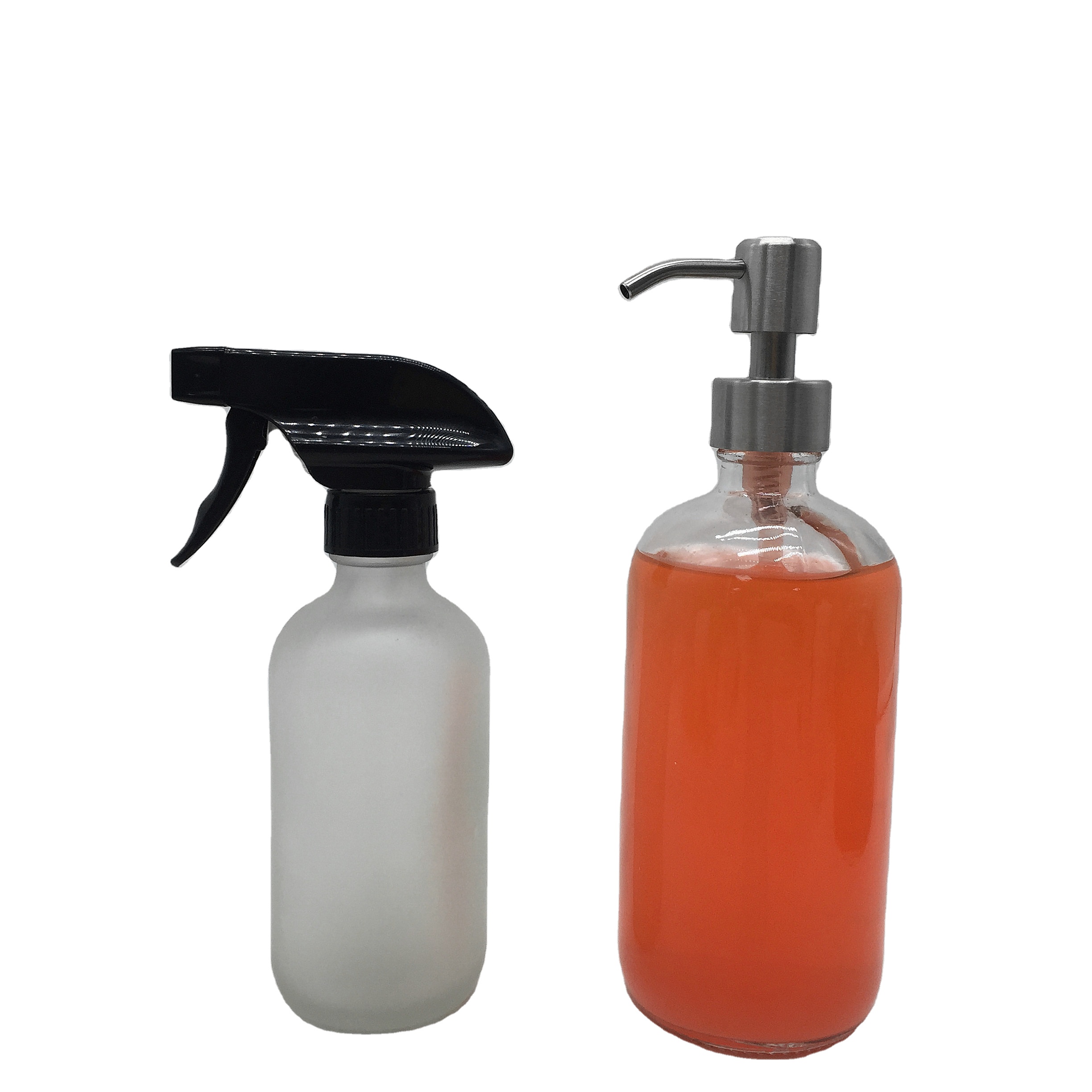 250ML 500ML Black Color Frosted Boston Round Glass Dropper Bottle With Spray Pump