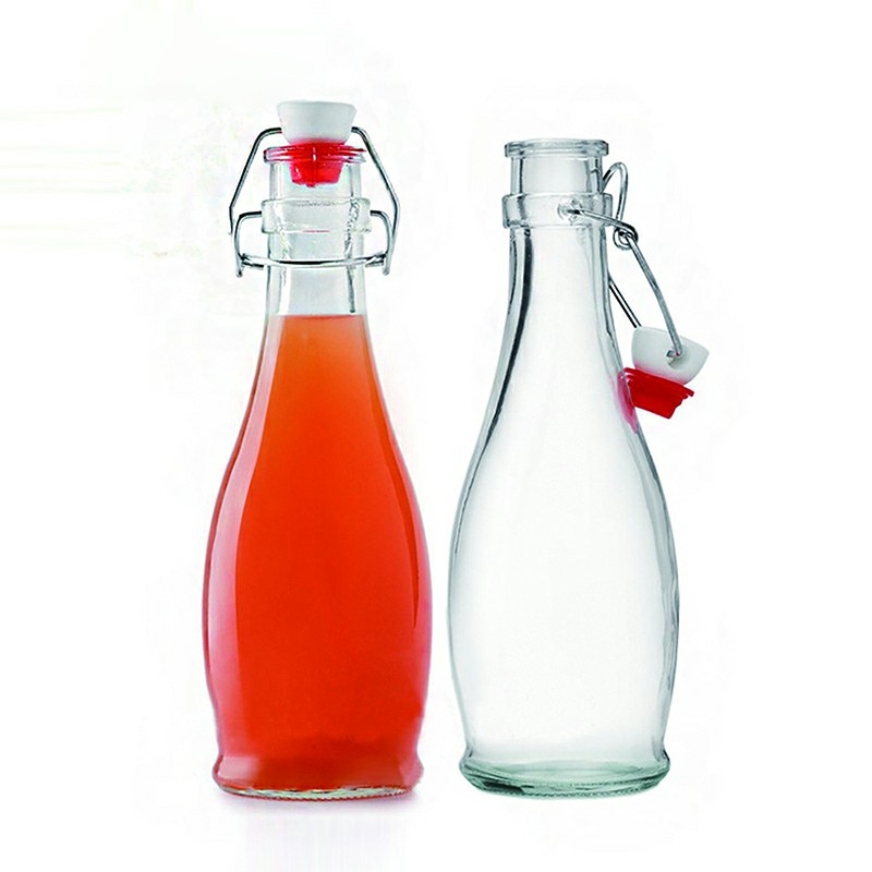 250ML Small Clear Swing Top Beverage Glass Bottle Screen Printing Juice for Kombucha Tea Easy Open End