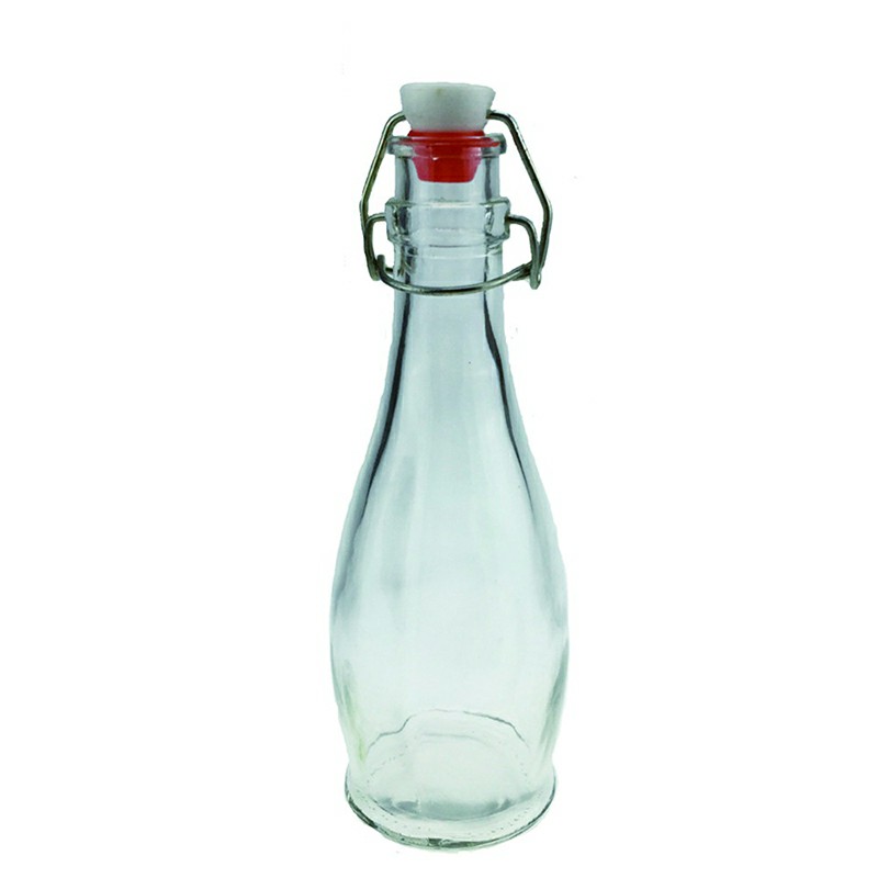 250ML Small Clear Swing Top Beverage Glass Bottle Screen Printing Juice for Kombucha Tea Easy Open End