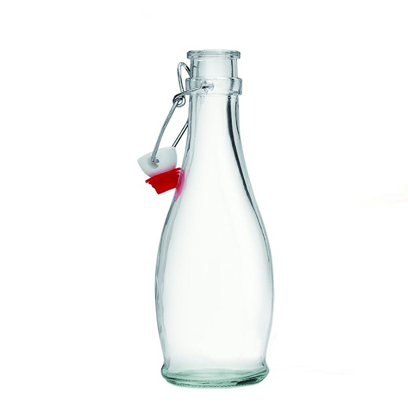 250ML Small Clear Swing Top Beverage Glass Bottle Screen Printing Juice for Kombucha Tea Easy Open End