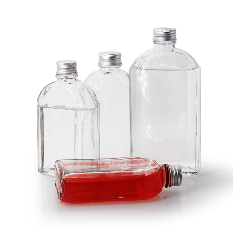 250Ml Clear Flat Empty Glass Wine/ Liquor Bottle For Vodka With Plastic Screw Cap