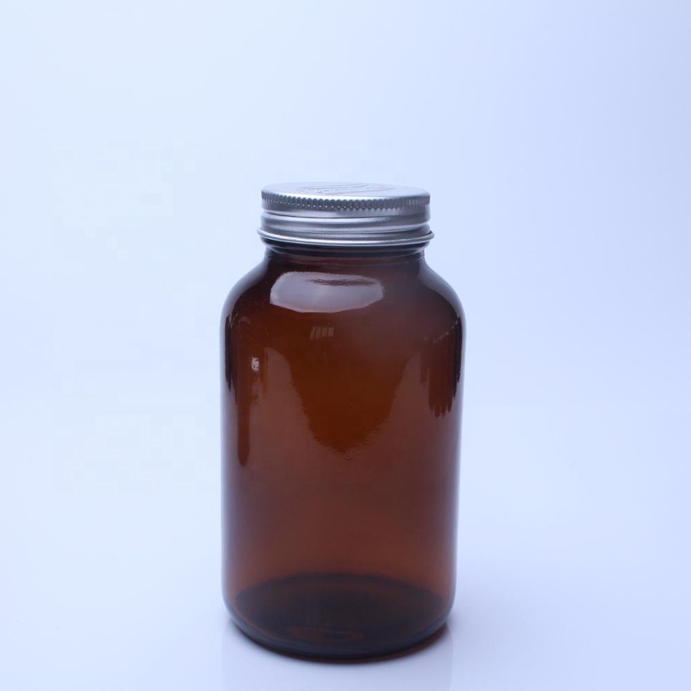 250cc 8oz Amber Glass Jar With GPI 45/400 Aluminum Screw Cap For Pharmaceutical Capsules Packaging