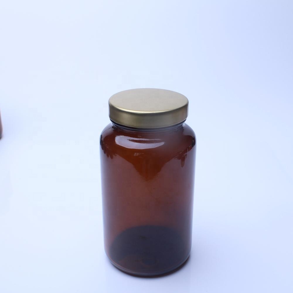 250cc 8oz Amber Glass Jar With GPI 45/400 Aluminum Screw Cap For Pharmaceutical Capsules Packaging