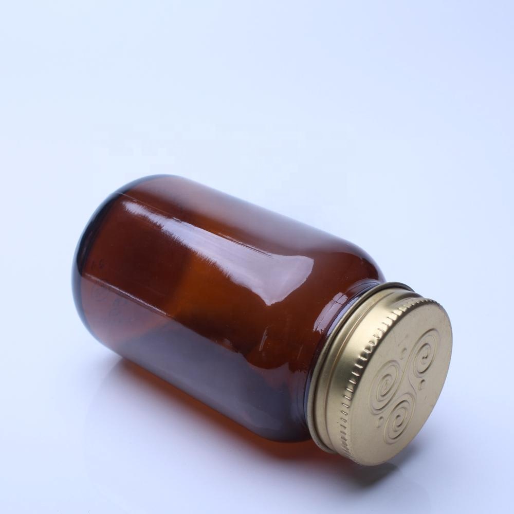 250cc 8oz Amber Glass Jar With GPI 45/400 Aluminum Screw Cap For Pharmaceutical Capsules Packaging