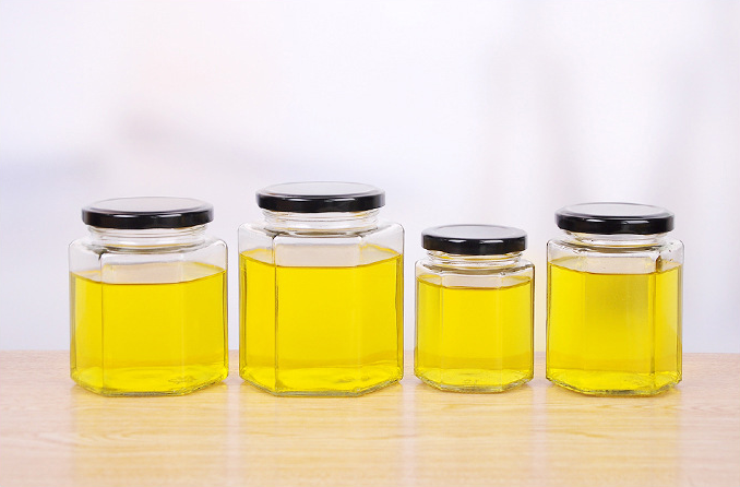250g 500g 750g 1000g Honey Packaging Hexagonal Glass Jar With Metal Lids