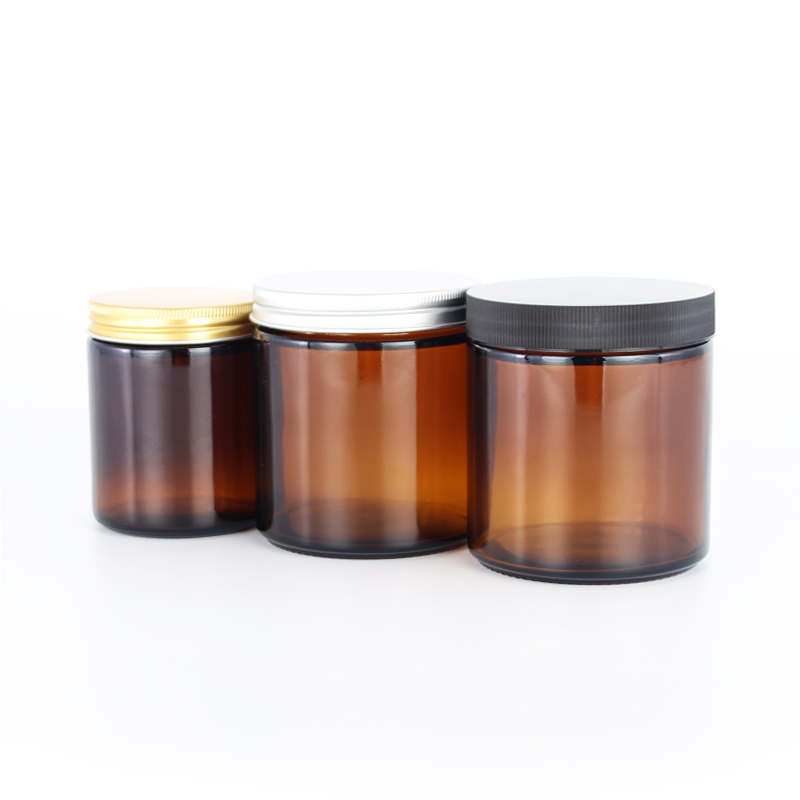 250g 500g custom empty amber glass jar with aluminum lid