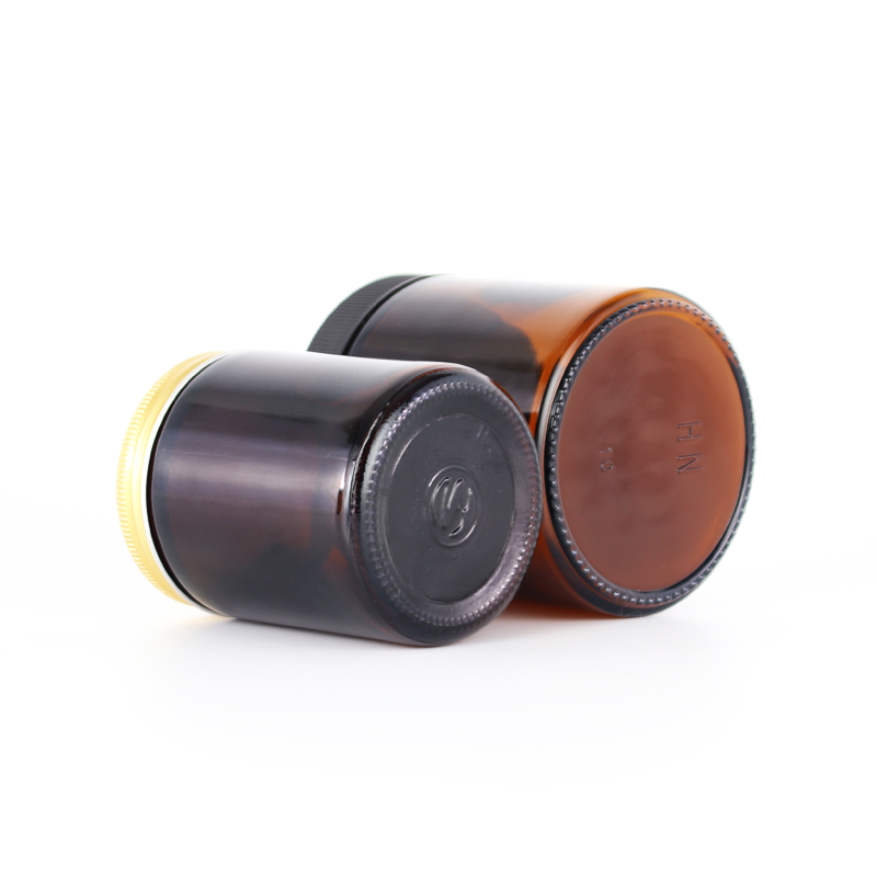 250g 500g custom empty amber glass jar with aluminum lid