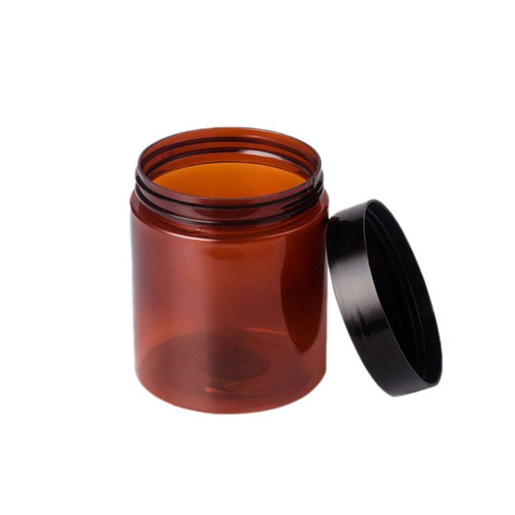 250g Amber Cylinder Shape Cosmetic Cream Pet Jar Container With Black Lid