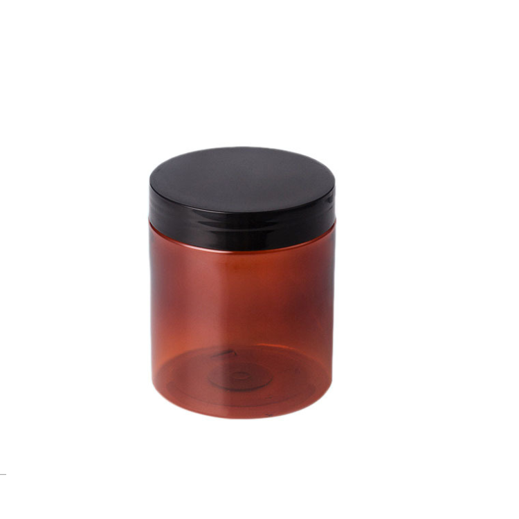 250g Amber Cylinder Shape Cosmetic Cream Pet Jar Container With Black Lid