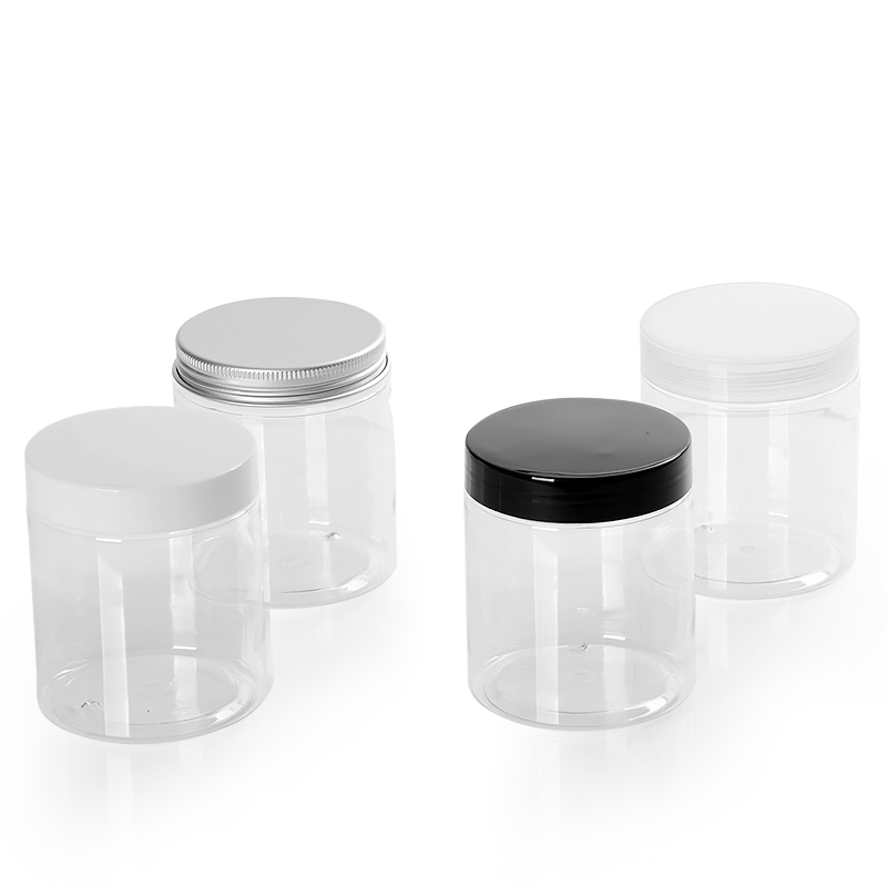 250g Clear Round Empty Plastic PET Cream Container Jar with White Black Silver Clear Lid