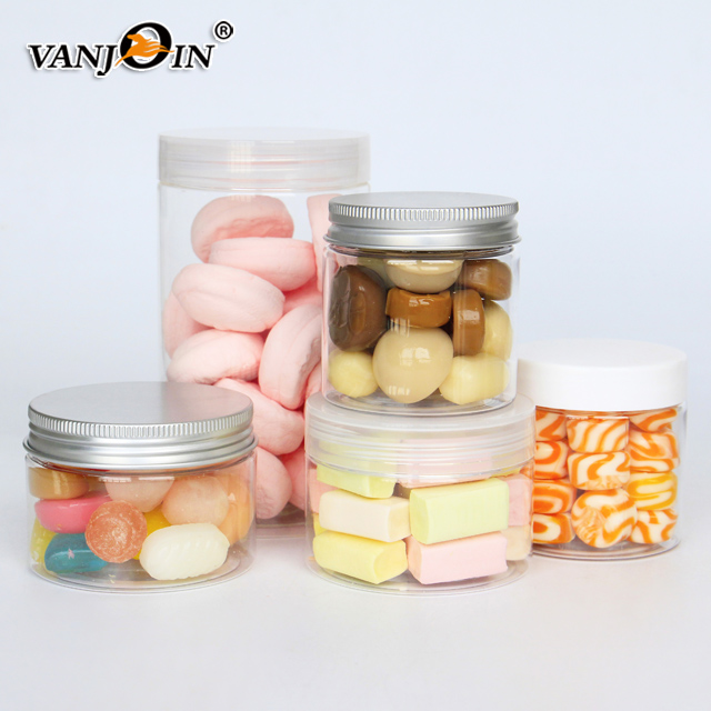 250g Food Safe Clear Pet Plastic ice cream jars BPA Free Clear plastic Salad Jars with ribbed screw lid