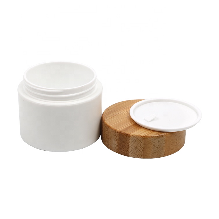 250g Frosted Pp Plastic Cosmetic Container Cream Jar With Bamboo Wooden Lids