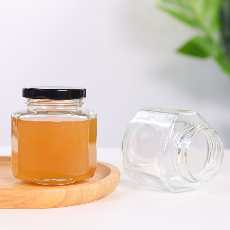 250g Hexagon Honey Jar Glass Oval Hexagon Jar with Twist Off Lid