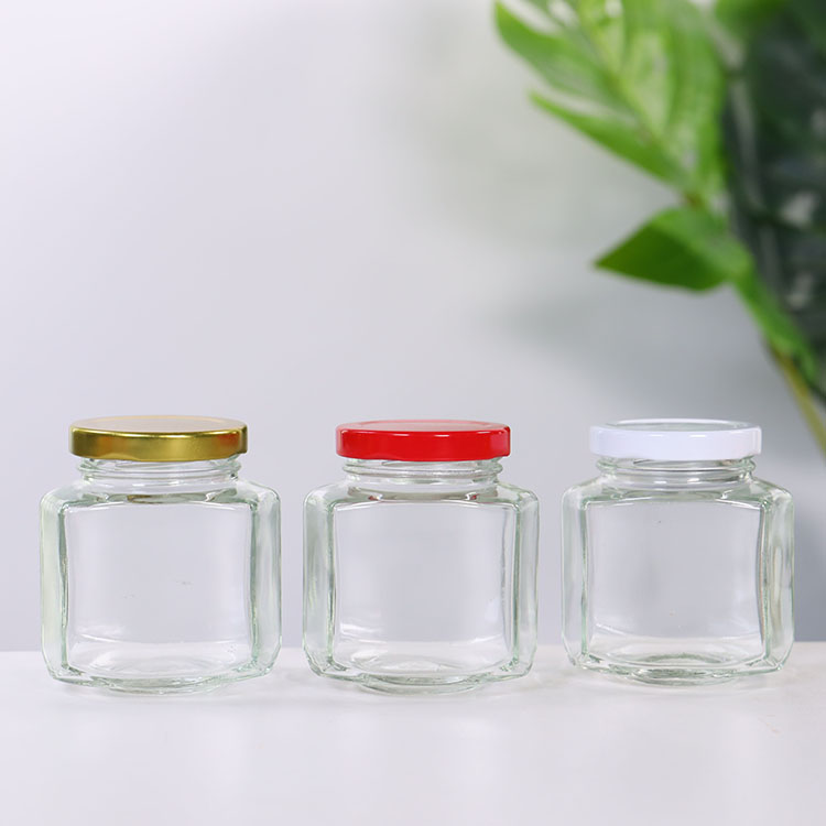 250g Hexagon Honey Jar Glass Oval Hexagon Jar with Twist Off Lid