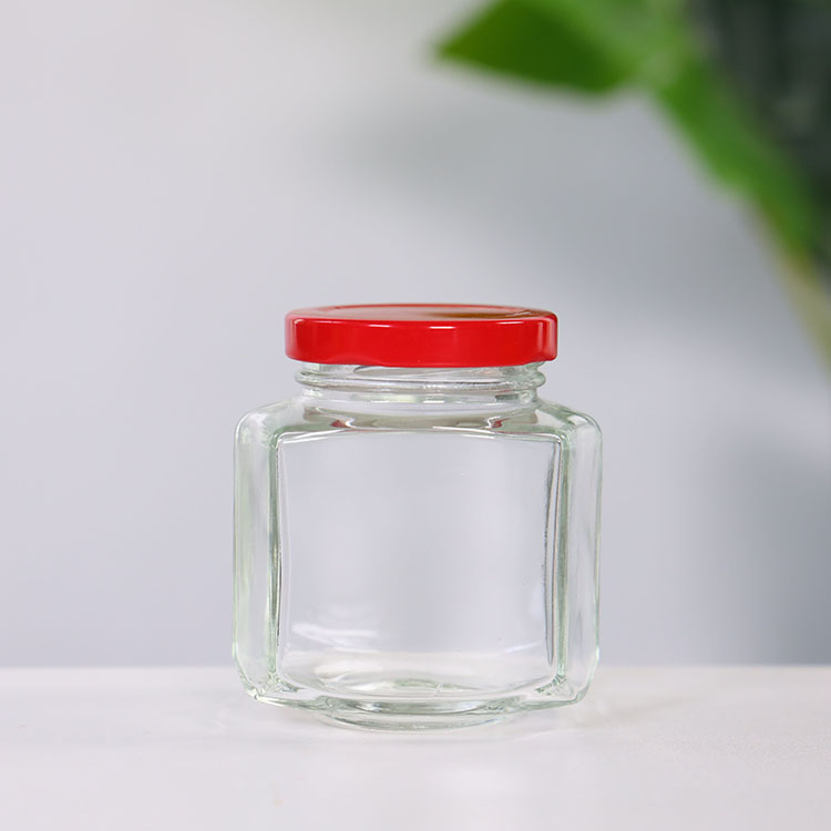 250g Hexagon Honey Jar Glass Oval Hexagon Jar with Twist Off Lid