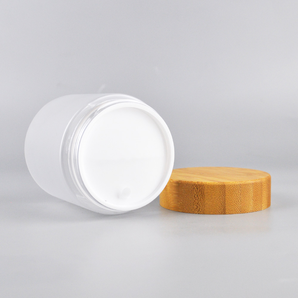 250g clear frosted pet plastic bamboo cosmetic packaging jars with bamboo cap