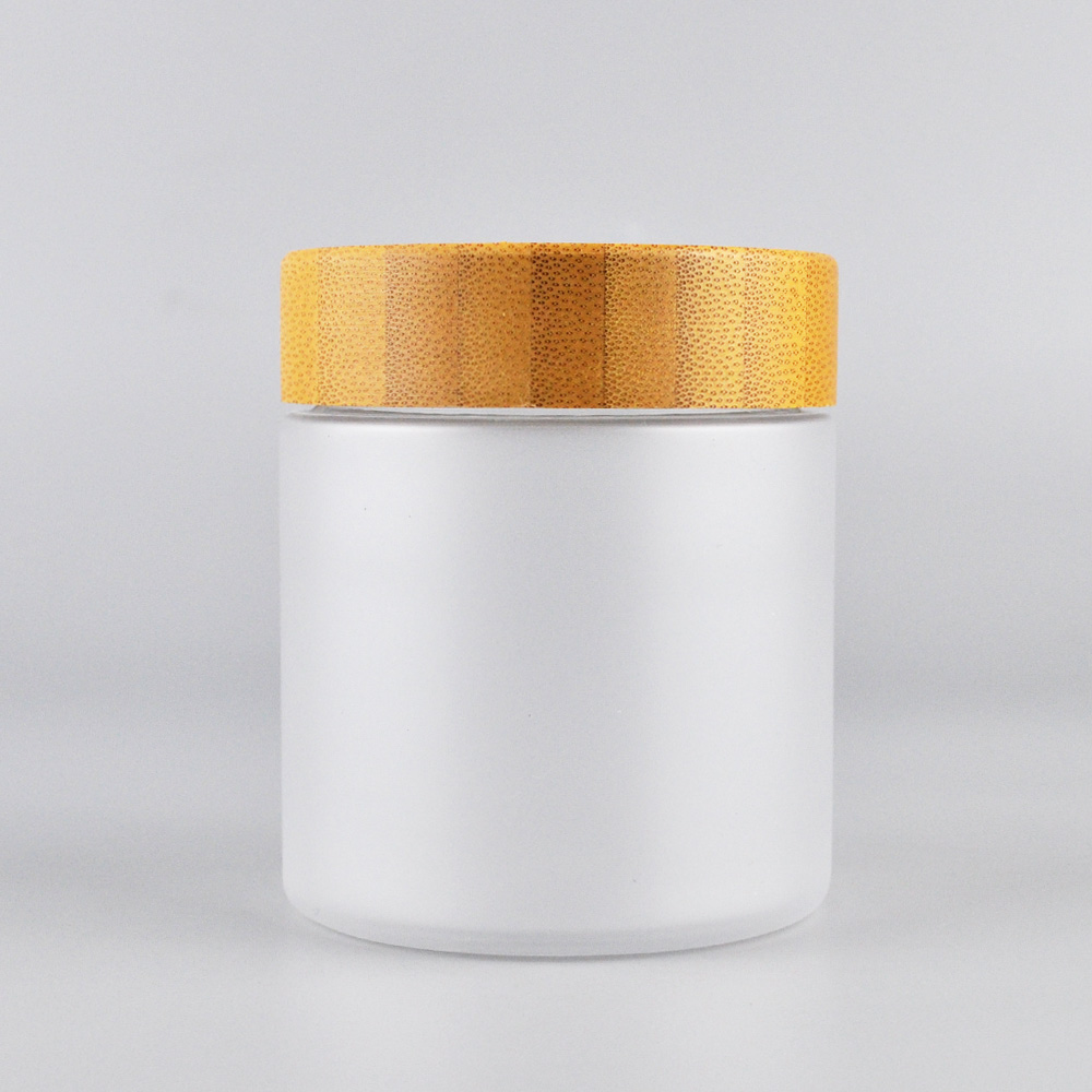 250g clear frosted pet plastic bamboo cosmetic packaging jars with bamboo cap
