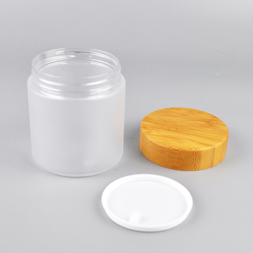 250g clear frosted pet plastic bamboo cosmetic packaging jars with bamboo cap