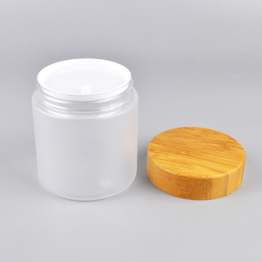 250g clear frosted pet plastic bamboo cosmetic packaging jars with bamboo cap