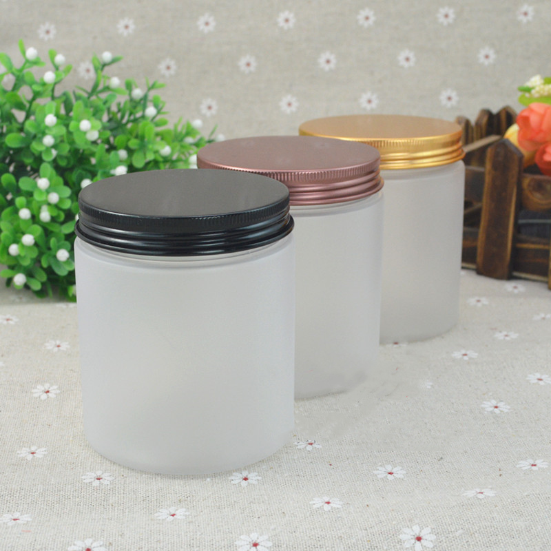 250g empty round shaped clear frosted plastic jar 250ml matte plastic cream jars with colorful aluminum lid