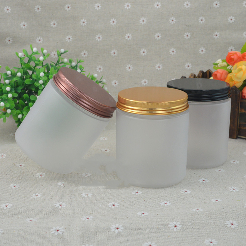 250g empty round shaped clear frosted plastic jar 250ml matte plastic cream jars with colorful aluminum lid