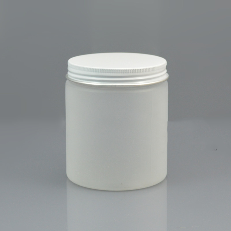 250g empty round shaped clear frosted plastic jar 250ml matte plastic cream jars with colorful aluminum lid
