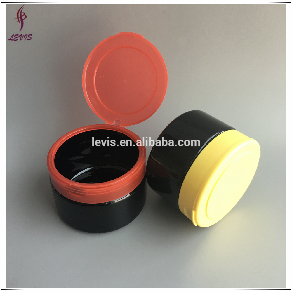 250g round black hair care cream plastic jars flip top lids