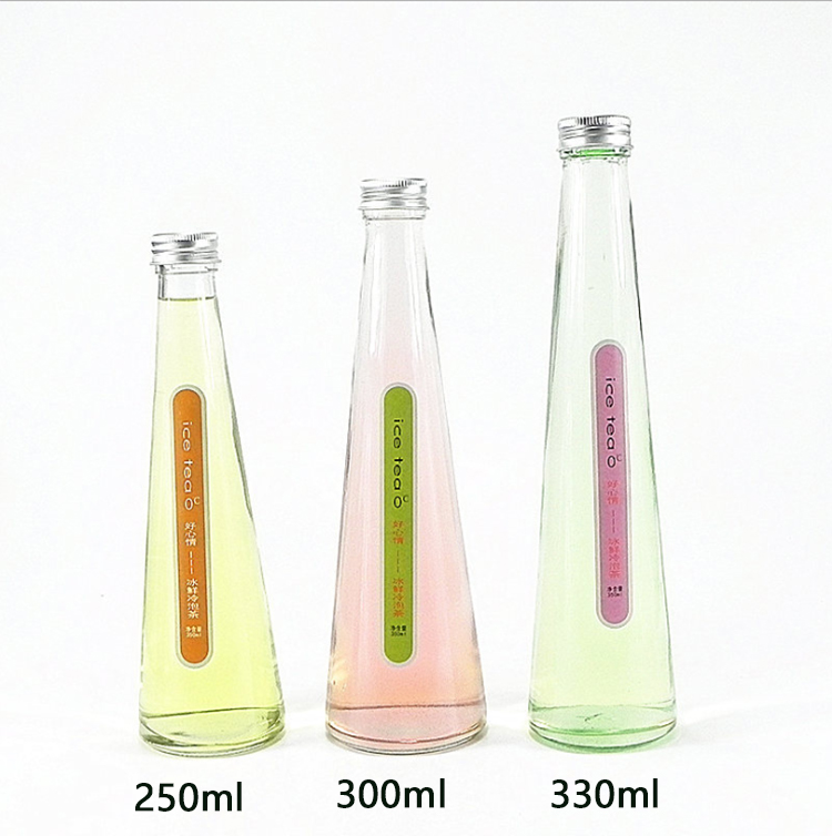 250ml 300ml 330ml Cone Shaped Glass Bottle for Juice &Milk Drinks