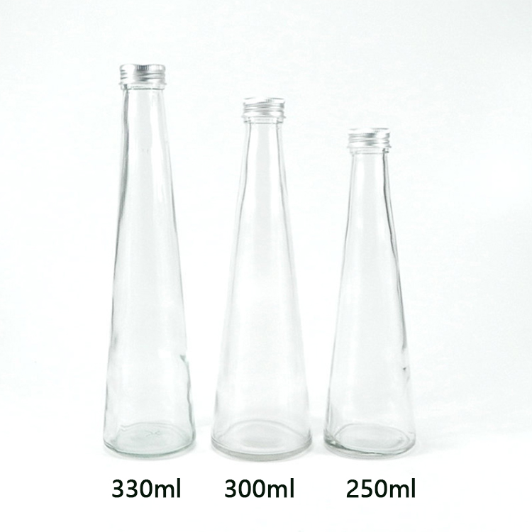250ml 300ml 330ml Cone Shaped Glass Bottle for Juice &Milk Drinks