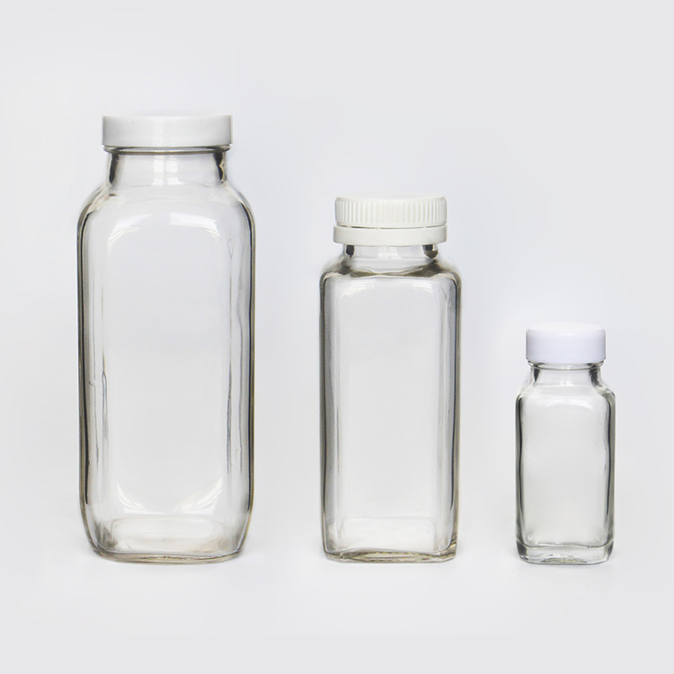 250ml 300ml 350ml 500ml French Square Glass Juice /Milk Bottle With Screw Lids
