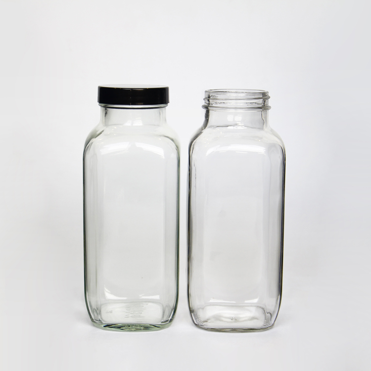 250ml 300ml 350ml 500ml French Square Glass Juice /Milk Bottle With Screw Lids