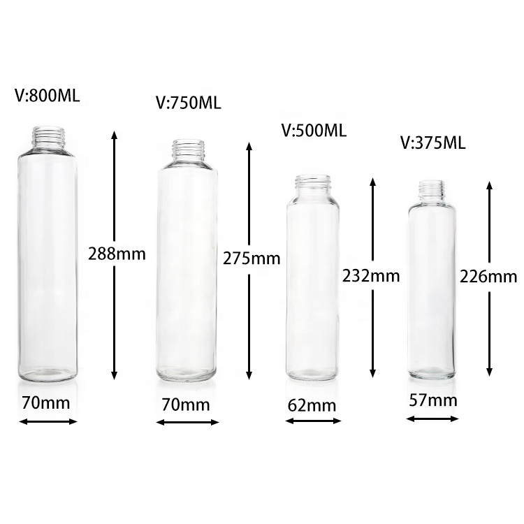 250ml 300ml 400ml 500ml 750ml Tall Thin Glass Juice Bottle Voss Glass Bottles Mineral Water Bottle With Colorful Cover
