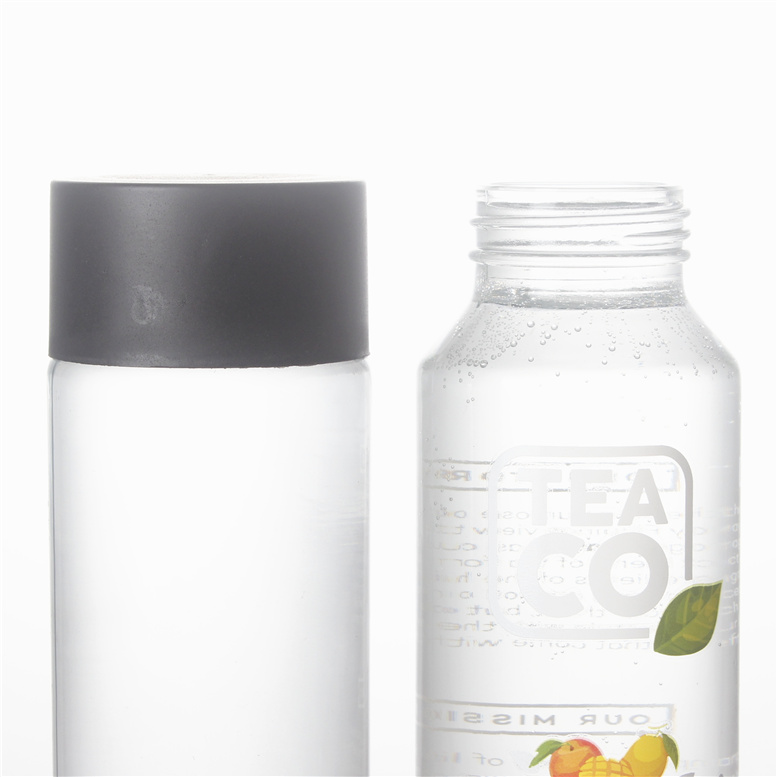 250ml 300ml 400ml 500ml 750ml tall thin voss shape glass water bottle with grey black plastic screw cap