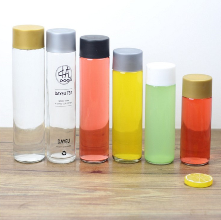 250ml 300ml 400ml 500ml 750ml tall thin voss shape glass water bottle with grey plastic screw cap