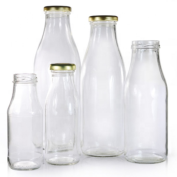 250ml 300ml 500ml 750ml 1L clear glass juice bottle glass milk bottle with metal lids beverage bottle