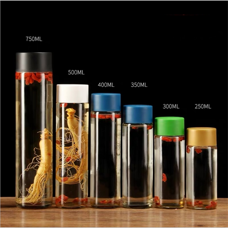 250ml 300ml 750ml Wholesale empty voss style water glass bottle with plastic lid