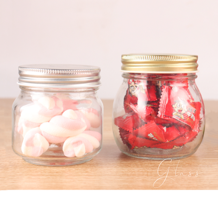 250ml 300ml round clear glass jar for dessert and candy with screw cap