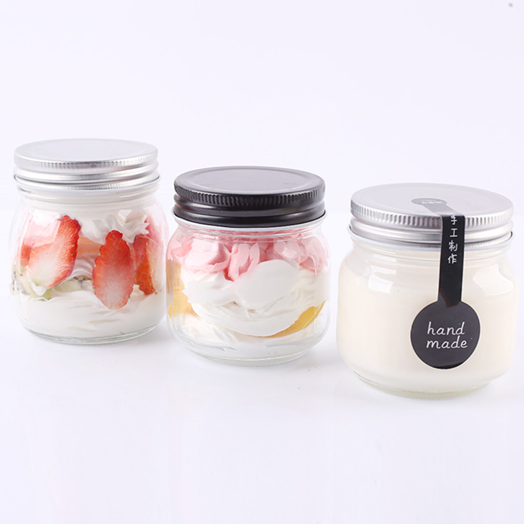 250ml 300ml round clear glass jar for dessert and candy with screw cap