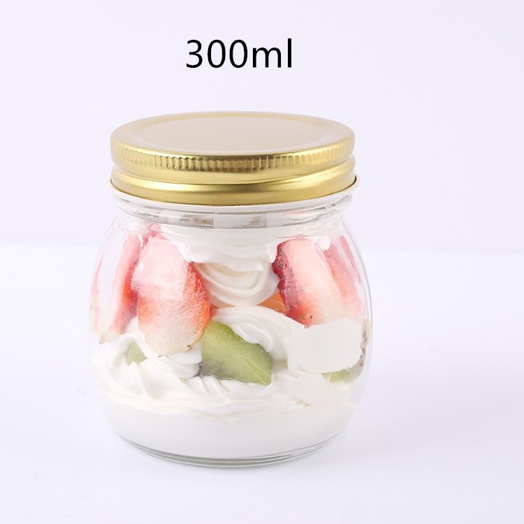 250ml 300ml round clear glass jar for dessert and candy with screw cap