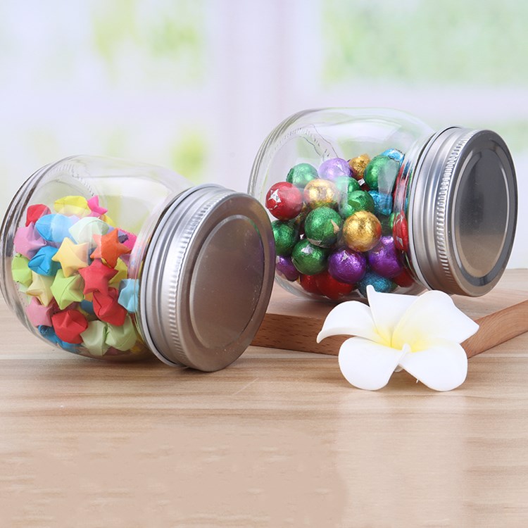 250ml 300ml round clear glass jar for dessert and candy with screw cap