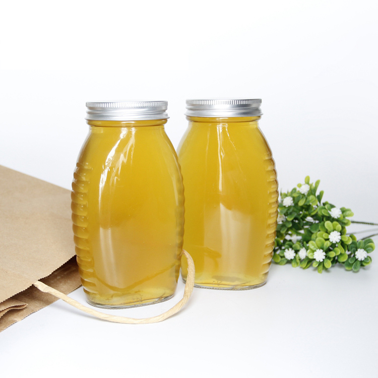 250ml 320ml 1000ml 8oz 16oz 32oz Unique Shape Empty Clear Glass Honey Jars Honey Container For Sales