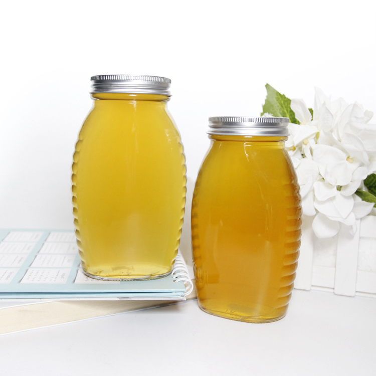 250ml 320ml 1000ml 8oz 16oz 32oz Unique Shape Empty Clear Glass Honey Jars Honey Container For Sales
