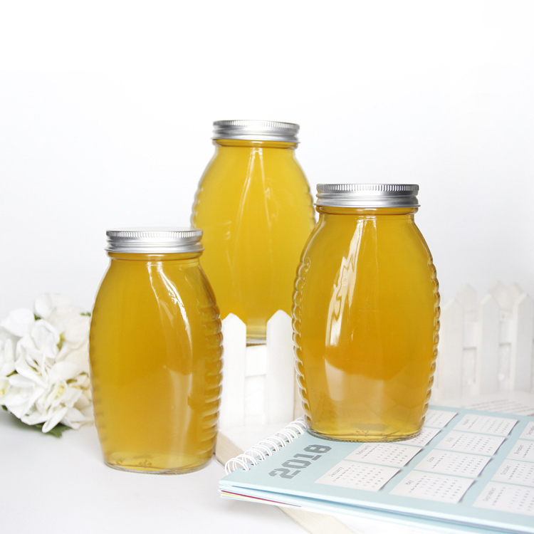 250ml 320ml 1000ml 8oz 16oz 32oz Unique Shape Empty Clear Glass Honey Jars Honey Container For Sales