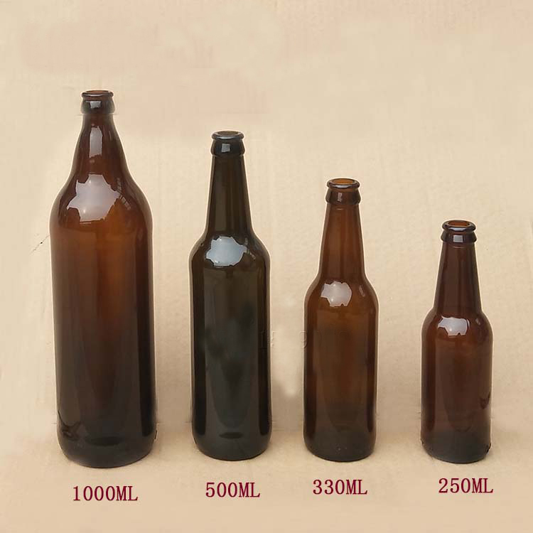 250ml 330ml 500ml 1000ml amber empty glass beer bottle with crown cap for sale
