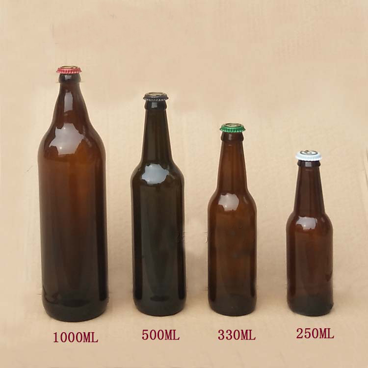 250ml 330ml 500ml 1000ml amber empty glass beer bottle with crown cap for sale