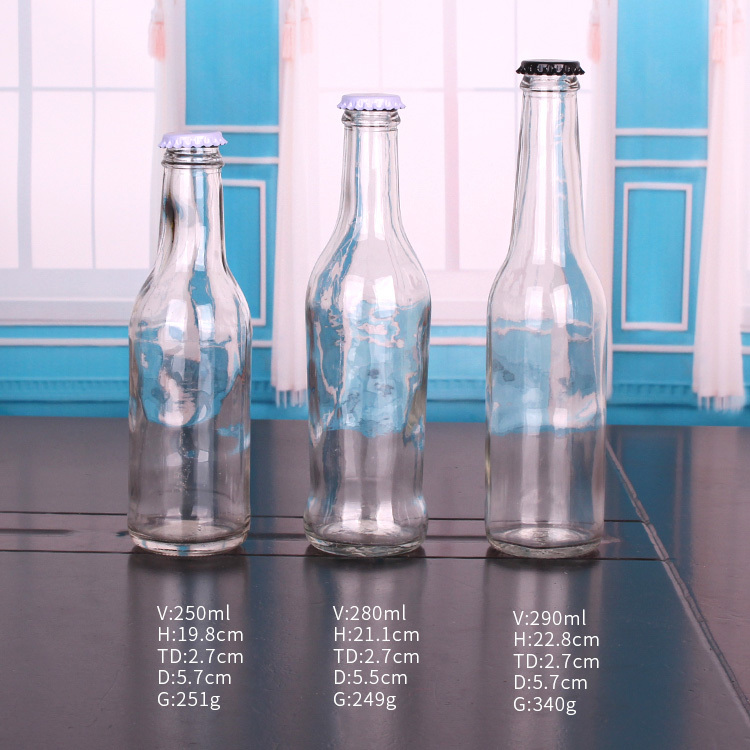 250ml 330ml Transparent glass beer bottle with crown lid