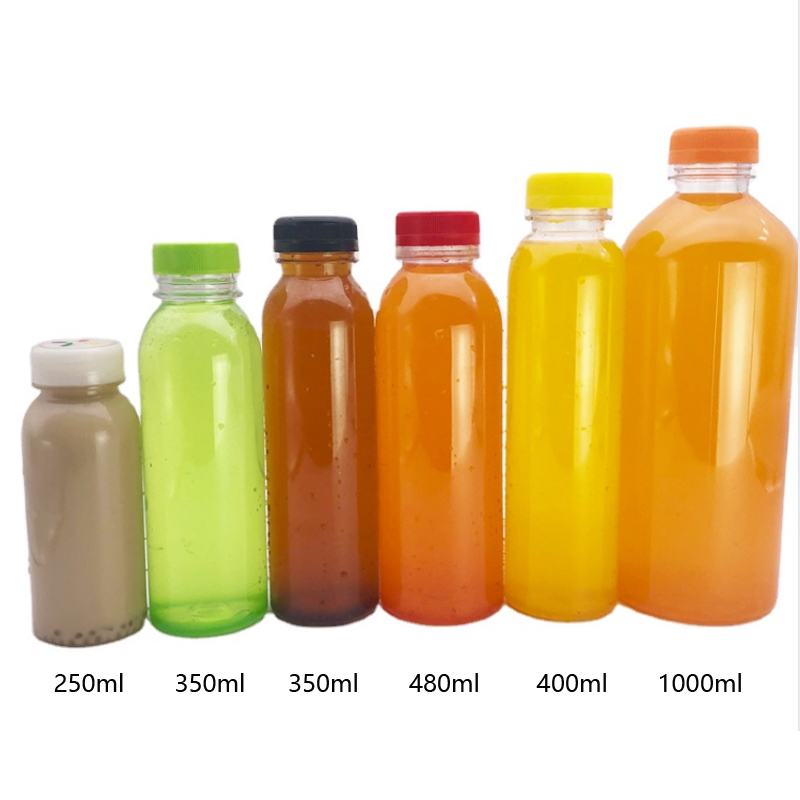 250ml 350ml 400ml 480ml 1000ml Wholesale Clear Round shape PET plastic beverage bottle with 38mm mouth