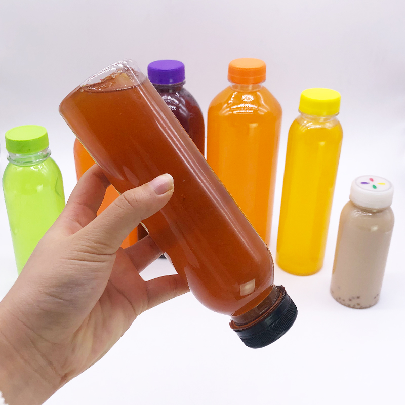 250ml 350ml 400ml 480ml 1000ml Wholesale Clear Round shape PET plastic beverage bottle with 38mm mouth