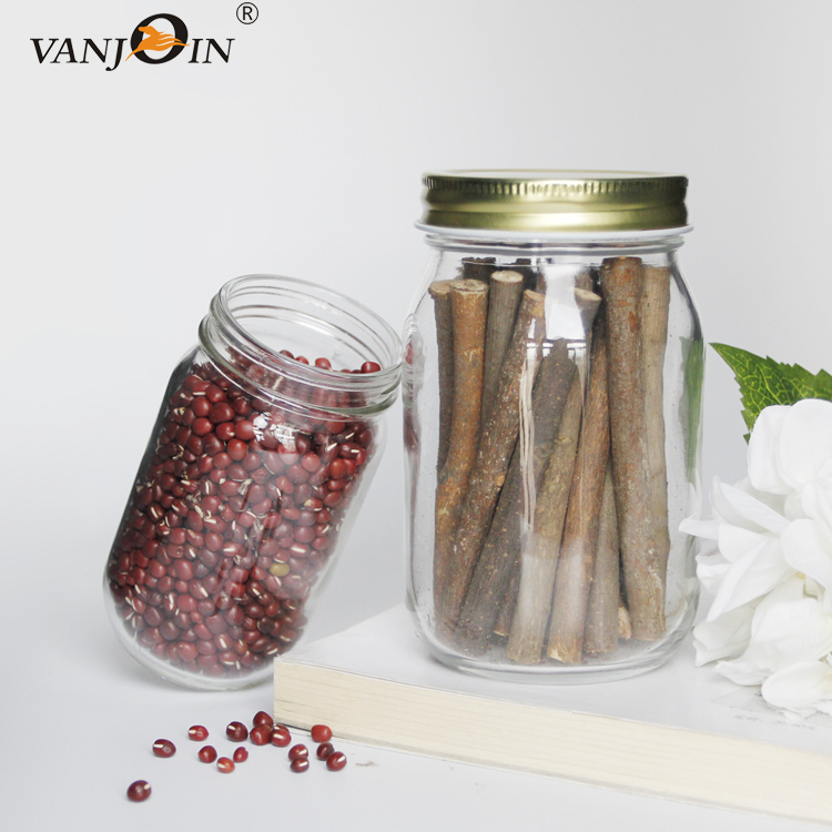250ml 350ml 480ml Empty Clear Canning Ginger Food Storage Glass Mason Jar with Lids for Canning