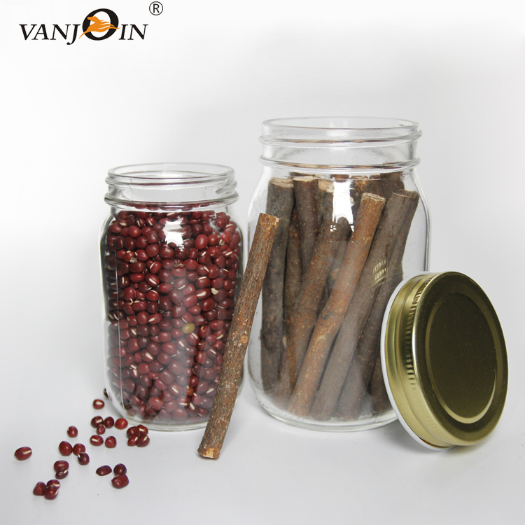 250ml 350ml 480ml Empty Clear Canning Ginger Food Storage Glass Mason Jar with Lids for Canning